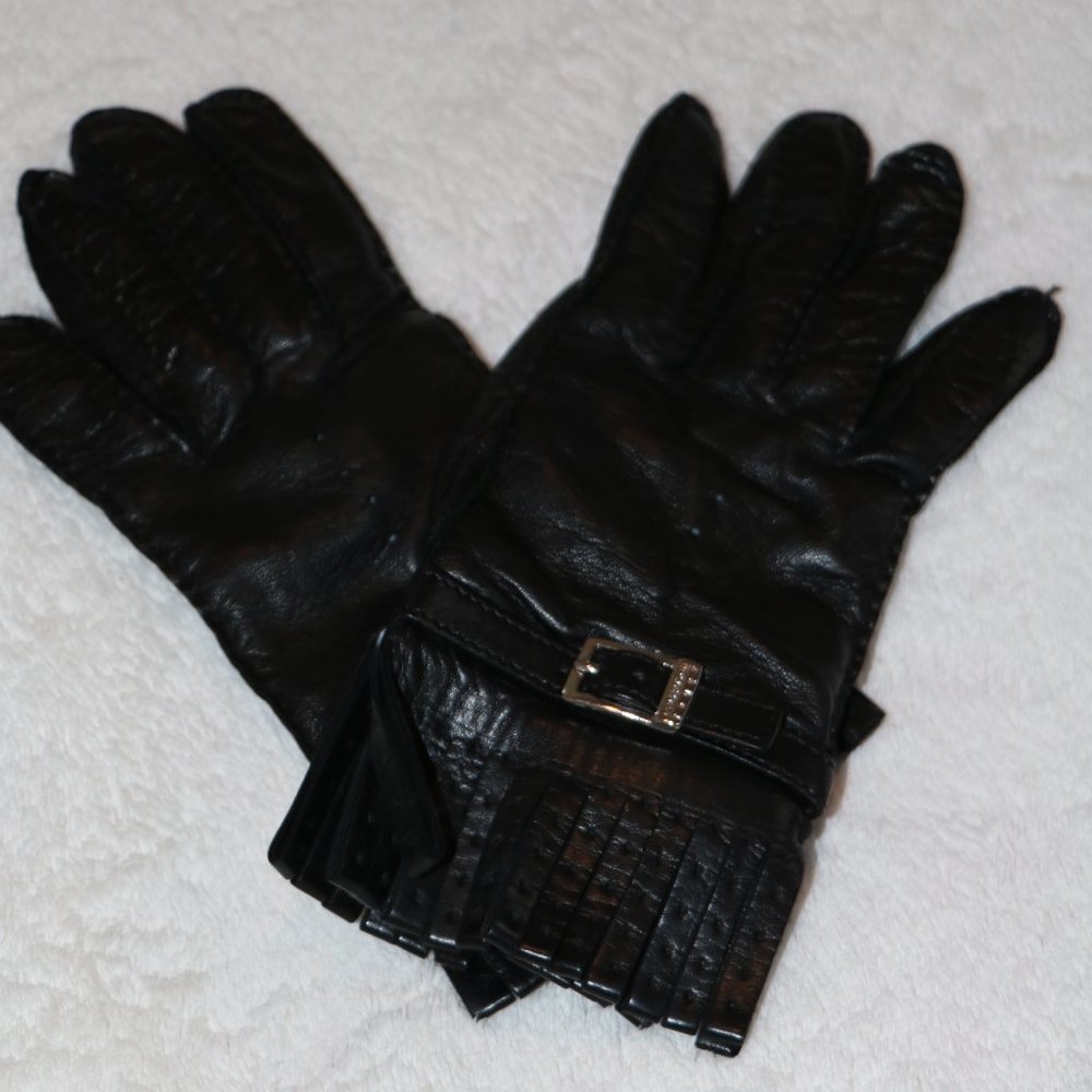 Black Kid Leather Gloves- With Silver Hardware and Buckle,
